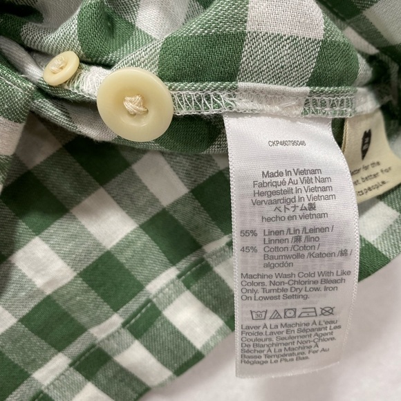 Madewell Linen-Cotton Gingham Puff Sleeve Top Green White Square Neck Blouse S - Picture 11 of 14